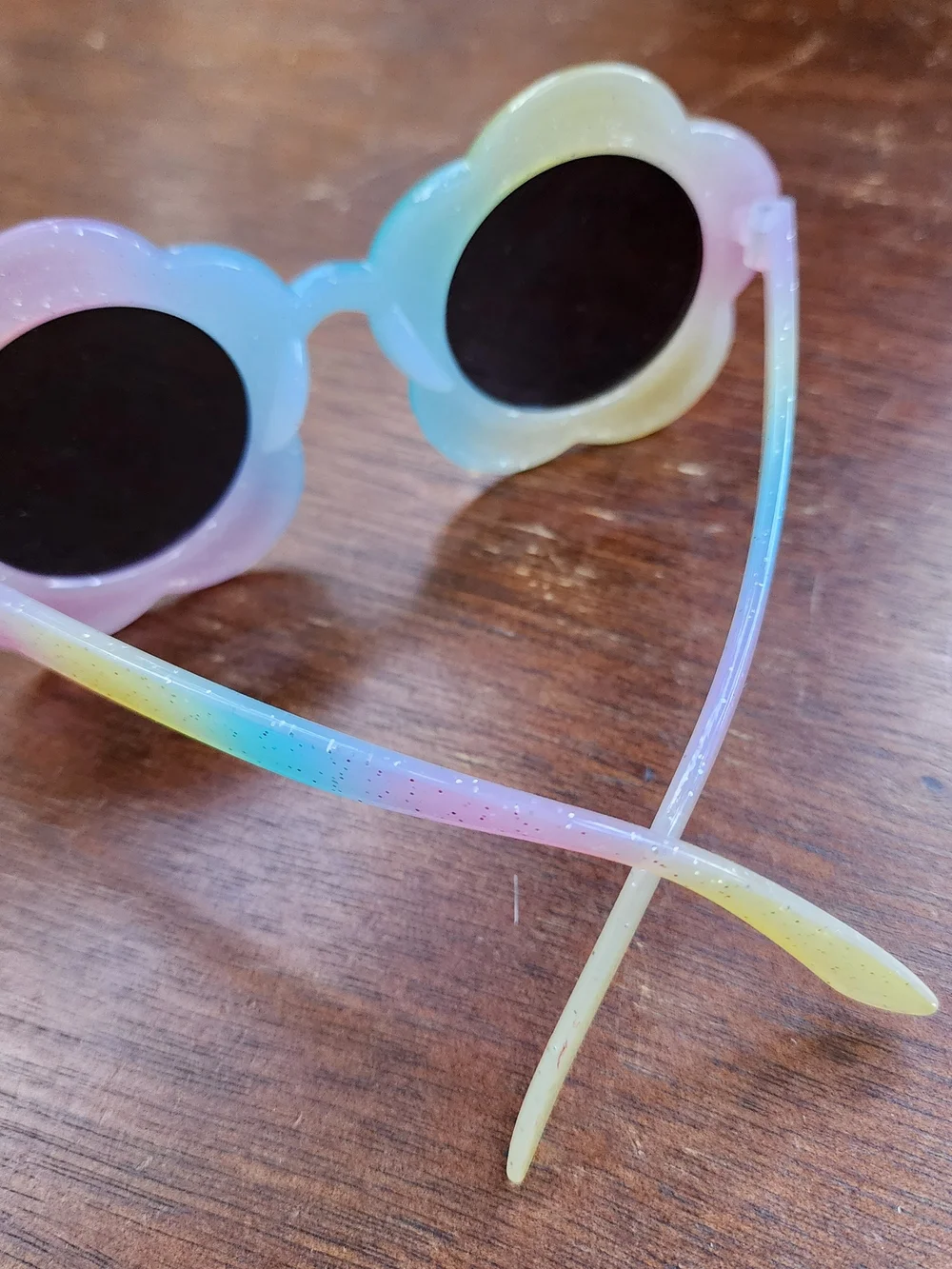 Justice Girls Pastel Rainbow Flower Sunglasses Glitter Clear Shades Toddler Kids